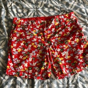 Talbots Red and White Bermuda Shorts Vibrant Floral Design